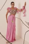 Buy Merge Design Pink Blouse Net, Dupatta Chiffon, Lining Draped Skirt And Structured Set at Aza Fashions Buy_Merge Design_Pink Blouse Net, Dupatta Chiffon, Lining Draped Skirt And Structured Set _at_Aza_Fashions