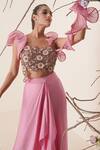 Merge Design Pink Blouse Net, Dupatta Chiffon, Lining Draped Skirt And Structured Set Online at Aza Fashions Merge Design_Pink Blouse Net, Dupatta Chiffon, Lining Draped Skirt And Structured Set _Online_at_Aza_Fashions