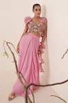Buy Merge Design Pink Blouse Net, Dupatta Chiffon, Lining Draped Skirt And Structured Set Online at Aza Fashions Buy_Merge Design_Pink Blouse Net, Dupatta Chiffon, Lining Draped Skirt And Structured Set _Online_at_Aza_Fashions