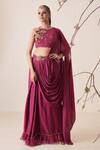 Buy_Merge Design_Wine Net Pre-draped Saree With Blouse_at_Aza_Fashions