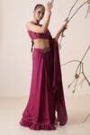 Buy_Merge Design_Wine Net Pre-draped Saree With Blouse_Online_at_Aza_Fashions