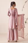Shop_Merge Design_Pink Top And Pant Modal Satin Embroidery Pearl Scoop Neck Kurta Gharara Set _at_Aza_Fashions