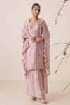 Merge Design_Pink Top And Pant Modal Satin Embroidery Pearl Scoop Neck Kurta Gharara Set _Online_at_Aza_Fashions
