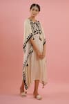 Tuli_Ivory Muslin Geometric Round Print Kaftan_Online_at_Aza_Fashions