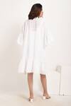 Shop_Ranng Label_White Cotton Schiffli Notched Layered Dress _at_Aza_Fashions