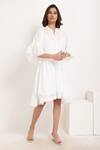 Ranng Label_White Cotton Schiffli Notched Layered Dress _Online_at_Aza_Fashions