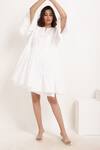 Shop_Ranng Label_White Cotton Schiffli Notched Layered Dress _Online_at_Aza_Fashions