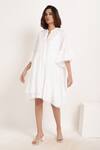 Ranng Label_White Cotton Schiffli Notched Layered Dress _at_Aza_Fashions