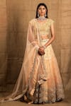 Buy_Shloka Sudhakar_Peach Organza Embroidery Scoop Neck Lehenga Set _at_Aza_Fashions