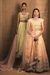 Buy_Shloka Sudhakar_Peach Organza Embroidery Scoop Neck Lehenga Set _Online_at_Aza_Fashions