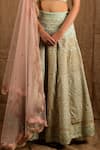 Buy_Shloka Sudhakar_Green Raw Silk, Net Scoop Neck Embroidered Lehenga Set _Online_at_Aza_Fashions