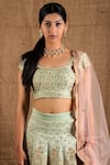 Shop_Shloka Sudhakar_Green Raw Silk, Net Scoop Neck Embroidered Lehenga Set _Online_at_Aza_Fashions
