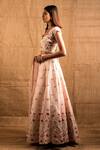 Shloka Sudhakar_Pink Raw Silk, Net Round Embroidered Lehenga Set _Online_at_Aza_Fashions