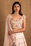 Shloka Sudhakar_Pink Raw Silk, Net Round Embroidered Lehenga Set _at_Aza_Fashions