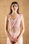 Buy_Shloka Sudhakar_Pink Crepe Scoop Neck Saree With Embroidered Blouse _Online_at_Aza_Fashions