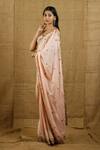 Buy_Shloka Sudhakar_Peach Raw Silk, Crepe Scoop Neck Embroidered Saree With Blouse _Online_at_Aza_Fashions