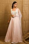Buy_Shloka Sudhakar_Peach Crepe Scoop Neck Embellished Lehenga Set _at_Aza_Fashions