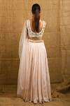 Shop_Shloka Sudhakar_Peach Crepe Scoop Neck Embellished Lehenga Set _at_Aza_Fashions