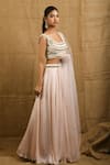 Shloka Sudhakar_Peach Crepe Scoop Neck Embellished Lehenga Set _Online_at_Aza_Fashions