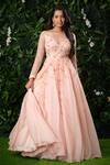 Buy_Mirroir_Pink Silk Organza Embellished Boat Gown  _at_Aza_Fashions