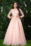 Mirroir_Pink Silk Organza Embellished Boat Gown  _Online_at_Aza_Fashions