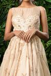 Mirroir_Beige Silk Organza Embellished Boat Gown  _Online_at_Aza_Fashions