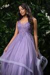 Shop_Mirroir_Purple Net Embellished Leaf Neck Layered Gown  _at_Aza_Fashions