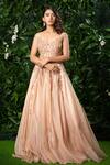 Buy_Mirroir_Peach Silk Organza Embellished Bead One Shoulder Gown  _at_Aza_Fashions