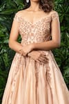 Mirroir_Peach Silk Organza Embellished Bead One Shoulder Gown  _Online_at_Aza_Fashions