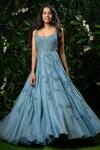 Buy_Mirroir_Blue Silk Organza Embellished Scoop Neck Gown  _at_Aza_Fashions