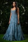 Shop_Mirroir_Blue Silk Organza Embellished Scoop Neck Gown  _at_Aza_Fashions