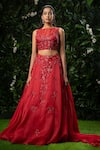Shop_Mirroir_Red Organza And Net High Embellished Lehenga Set _at_Aza_Fashions