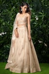 Shop_Mirroir_Beige Organza Sweetheart Neck Embellished Lehenga Set _at_Aza_Fashions