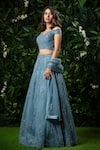 Mirroir_Blue Organza And Net Embellished Bead One Shoulder Lehenga Set _Online_at_Aza_Fashions
