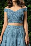 Buy_Mirroir_Blue Organza And Net Embellished Bead One Shoulder Lehenga Set _Online_at_Aza_Fashions