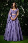 Buy_Mirroir_Purple Organza Embellished V Neck Lehenga Set _at_Aza_Fashions