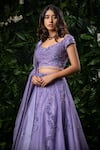 Shop_Mirroir_Purple Organza Embellished V Neck Lehenga Set _at_Aza_Fashions