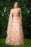 Buy_Mirroir_Peach Organza And Net Scoop Neck Embellished Lehenga Set _at_Aza_Fashions