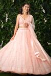 Buy_Mirroir_Pink Organza And Net V Neck Embellished Lehenga Set _at_Aza_Fashions