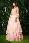 Shop_Mirroir_Pink Organza And Net V Neck Embellished Lehenga Set _at_Aza_Fashions