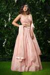 Mirroir_Pink Organza And Net V Neck Embellished Lehenga Set _Online_at_Aza_Fashions