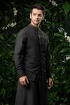 Mirroir_Black Cotton Silk, Poly Blend, Suiting Asymmetric Bundi And Kurta Set _Online_at_Aza_Fashions