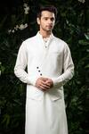Mirroir_White Cotton Silk, Poly Blend, Suiting Asymmetric Bundi And Kurta Set _Online_at_Aza_Fashions