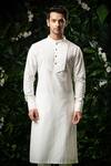 Buy_Mirroir_White Cotton Silk, Poly Blend, Suiting Asymmetric Bundi And Kurta Set _Online_at_Aza_Fashions