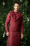 Shop_Mirroir_Maroon Cotton Silk, Poly Blend, Suiting Zipper Bundi And Kurta Set _at_Aza_Fashions