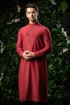 Buy_Mirroir_Red Cotton Silk Kurta _at_Aza_Fashions