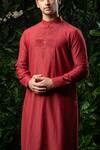 Shop_Mirroir_Red Cotton Silk Kurta _at_Aza_Fashions