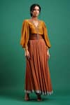 Nidhi Yasha_Brown Viscose Gathered Skirt  _Online_at_Aza_Fashions