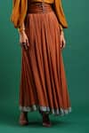 Nidhi Yasha_Brown Viscose Gathered Skirt  _at_Aza_Fashions