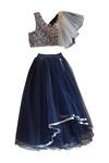 Buy_PA:Paa_Blue Silk, Tulle Embroidery Top And Lehenga Set_at_Aza_Fashions